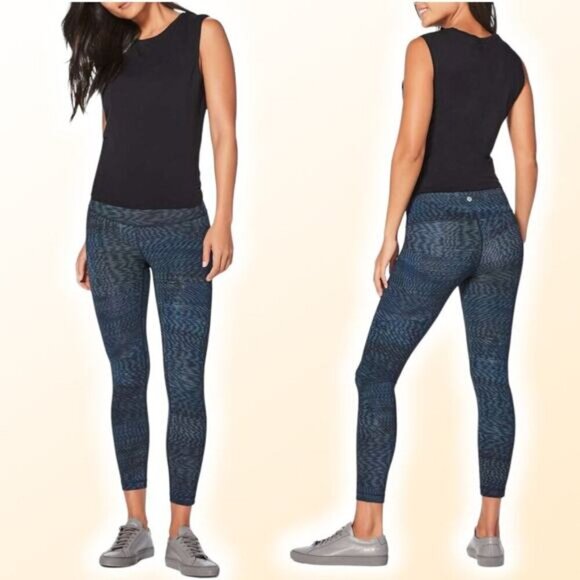 LULULEMON Wunder Under Hi-Rise 7/8 Tight Sz 4 Linear Flux Battleship Multi - Picture 1 of 8